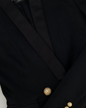 Balmain Black Blazer Jacket with Gold Buttons and Silk Trim Detail Size FR 38 (UK 10)