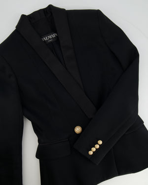 Balmain Black Blazer Jacket with Gold Buttons and Silk Trim Detail Size FR 38 (UK 10)