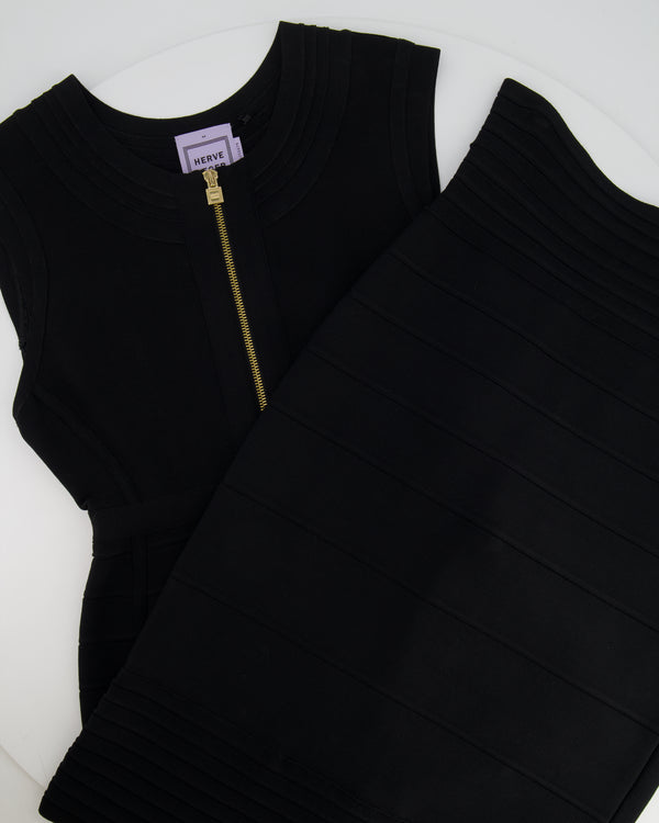 Herve Leger Black Short Sleeve Two-Piece Top and Skirt Set Size M (UK 10-12)