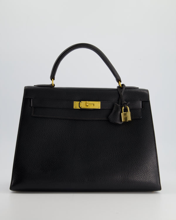 Hermès Vintage Kelly Mou Sellier 32cm in Black Fjord Leather with Gold Hardware