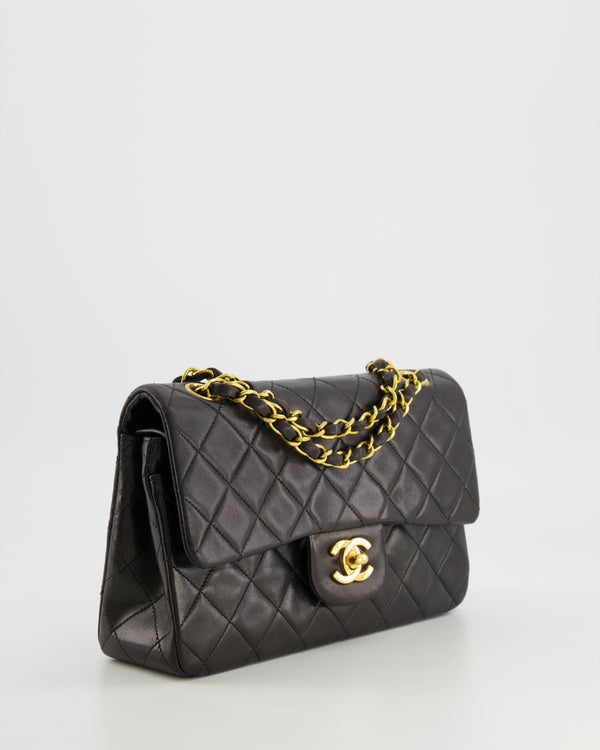 Chanel Vintage Black Small Double Flap Bag in Lambskin Leather with 24K Gold Hardware