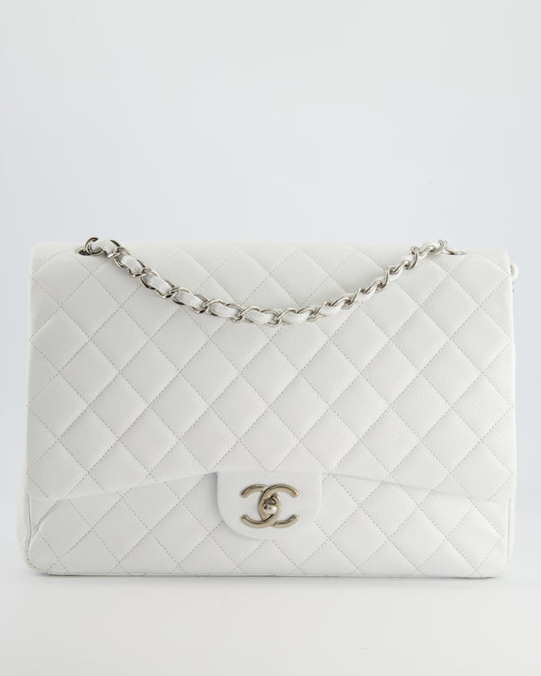 *HOT* Chanel White Caviar Leather Maxi Double Flap Bag with Silver Hardware RRP £9,760