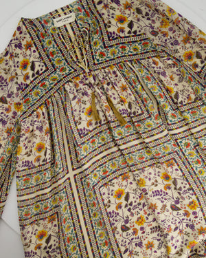 Saint Laurent Cream Silk Tunic Dress with Multi-Colour Floral Pattern Detail Size FR 36 (UK 8)