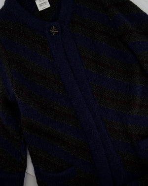 Chanel Navy Diagonal Striped Over-Sized Cardigan FR 40 (UK 12)