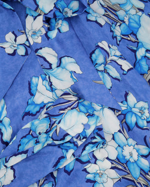 Balenciaga Blue Silk Floral Maxi Dress with Tie-Neck Detail Size IT 38 (UK 6)