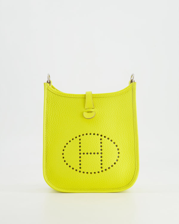Hermès Mini Evelyne in Lime Clemence Leather with Palladium Hardware