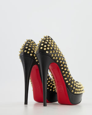Christian Louboutin Black Leather Open-Toe Heels with Gold Spikes Size EU 38.5 RRP £950