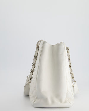 Chanel White Caviar Leather GST Tote Bag with Silver Hardware