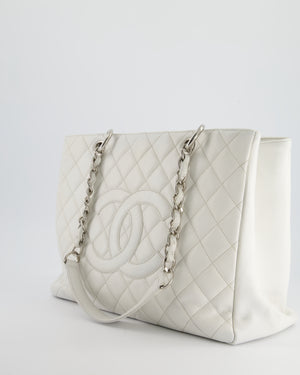 Chanel White Caviar Leather GST Tote Bag with Silver Hardware