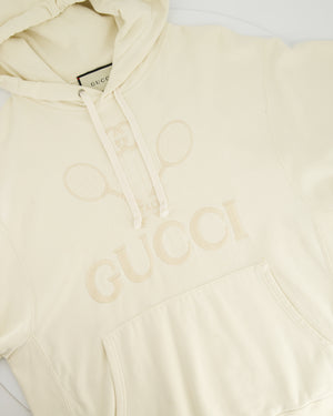 Gucci Cream Tennis Racket Embroidered Hoodie with Logo Detail Size IT 40 (UK 8)