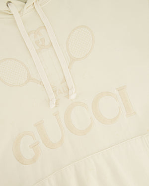 Gucci Cream Tennis Racket Embroidered Hoodie with Logo Detail Size IT 40 (UK 8)