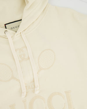 Gucci Cream Tennis Racket Embroidered Hoodie with Logo Detail Size IT 40 (UK 8)