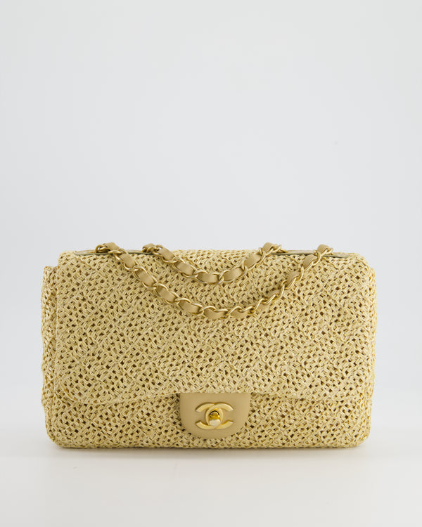 Chanel Woven Raffia Medium Classic Single Flap Bag with Brushed Gold Hardware