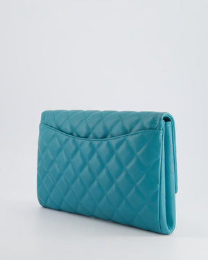 Chanel Teal Timeless Shoulder Clutch on Chain Bag in Quilted Lambskin Leather with Silver Hardware