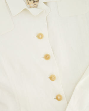 Hermes White Linen Blazer Jacket with Pocket Details Size FR 40 (UK 12)