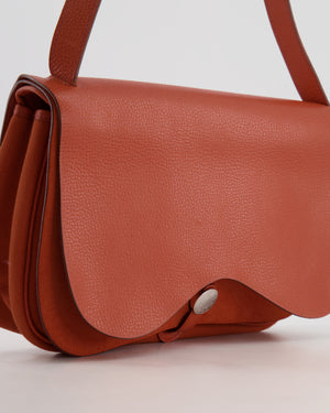 Hermes Colorado Shoulder Bag in Terre Battue Clemence Leather and Canvas with Palladium Hardware