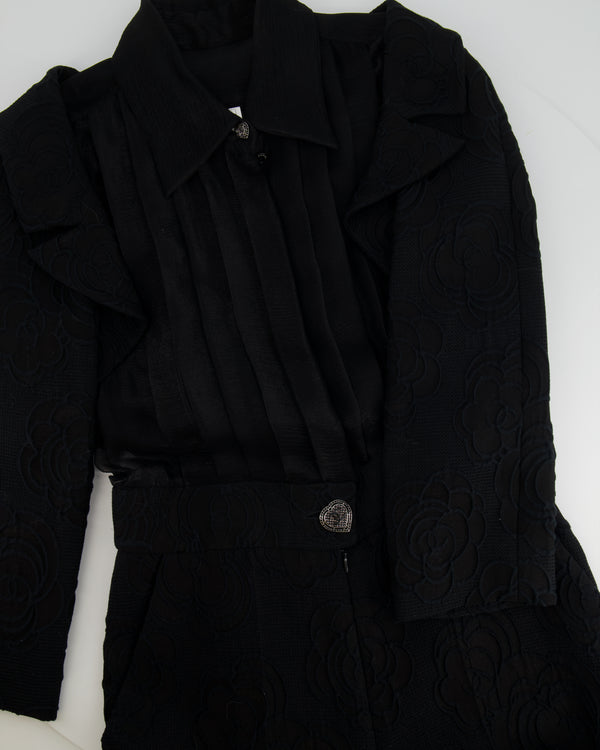 Chanel Cruise 2009 Black Tulle and Camelia Embroidered Jumpsuit with Crystal Heart-Shaped CC Buttons FR 38 (UK 10)