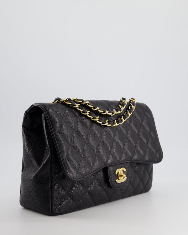 Chanel Vintage Black Jumbo Classic Single Flap Bag in Caviar Leather with 24K Gold Hardware RRP £9,240
