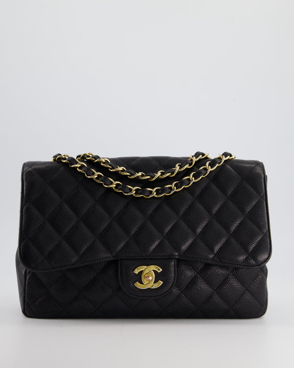 Chanel Vintage Black Jumbo Classic Single Flap Bag in Caviar Leather with 24K Gold Hardware RRP £9,240