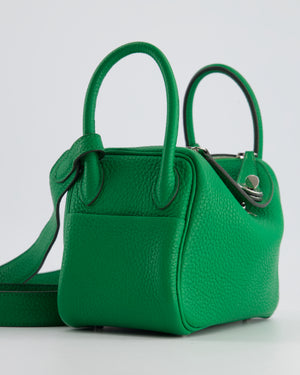 Hermes Mini Lindy Bag in Bamboo Clemence Leather with Palladium Hardware