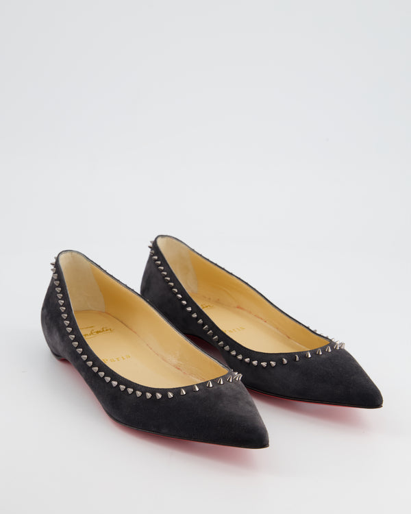 Christian Louboutin Grey Suede Pointed Toe Flats with Silver Spikes Size EU 36