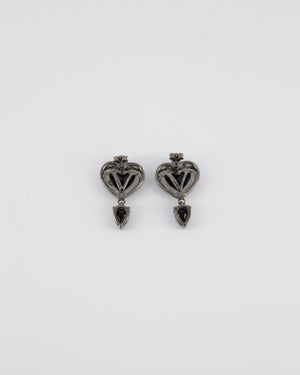 Valentino Black Heart Crystal Drop Stud Earrings with Ruthenium Hardware