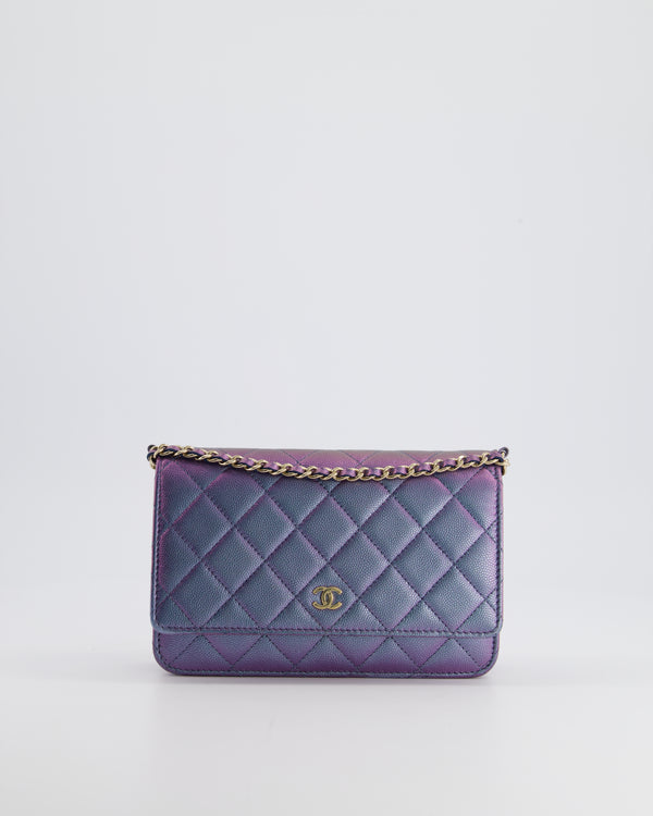 *HOT & RARE* Chanel Iridescent Purple, Blue and Green Wallet on Chain in Caviar Leather with Champagne Gold Hardware