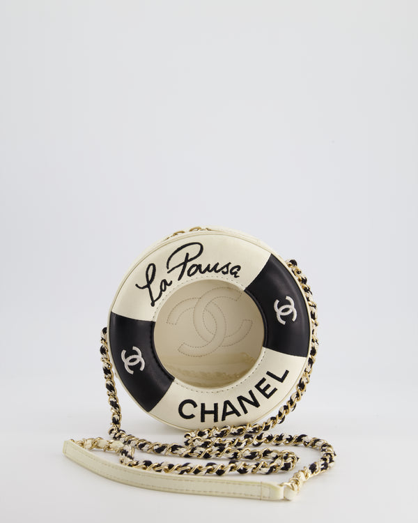 *RARE & FIRE PRICE* Chanel La Pausa Coco Lifesaver Bag in Black and White with Champagne Gold Hardware