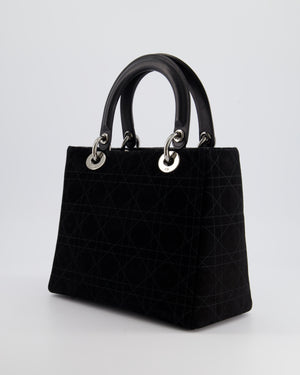 Christian Dior Black Medium Lady Dior Bag in Suede Leather with Silver Hardware