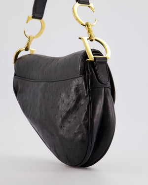 Christian Dior by John Galliano 2000 Black Ostrich Saddle Bag with Gold Hardware