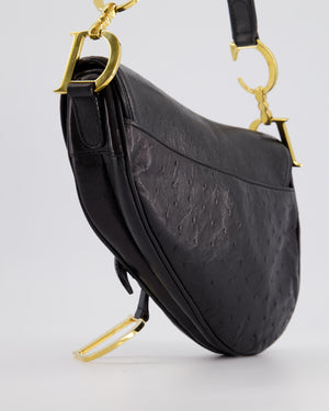 Christian Dior by John Galliano 2000 Black Ostrich Saddle Bag with Gold Hardware