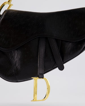 Christian Dior by John Galliano 2000 Black Ostrich Saddle Bag with Gold Hardware