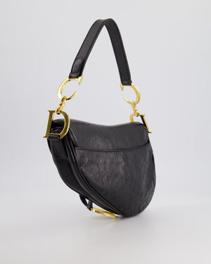 Christian Dior by John Galliano 2000 Black Ostrich Saddle Bag with Gold Hardware