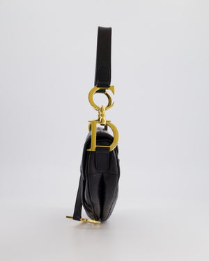 Christian Dior by John Galliano 2000 Black Ostrich Saddle Bag with Gold Hardware