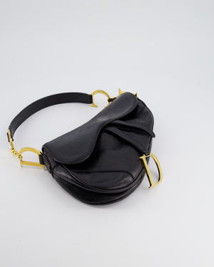 Christian Dior by John Galliano 2000 Black Ostrich Saddle Bag with Gold Hardware