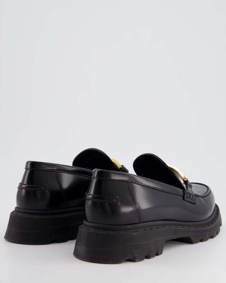 *HOT* Christian Dior Black Loafers with Gold Logo Plaque Detail Size 39