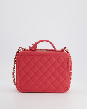 Chanel Rasberry Pink Medium CC Vanity Case Bag in Caviar Leather with Champagne Gold Hardware