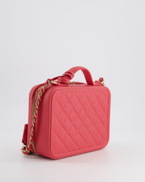 Chanel Rasberry Pink Medium CC Vanity Case Bag in Caviar Leather with Champagne Gold Hardware