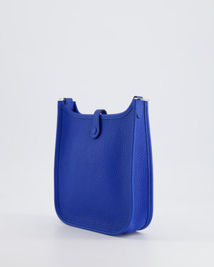 Hermès Mini Evelyne Bag in Bleu Zelligi Clemence Leather with Palladium Hardware