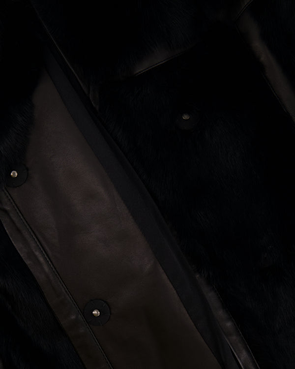 Barbara Bui Black Lambskin Leather and Fur Long Coat Size FR 36 (UK 8) RRP £3,500