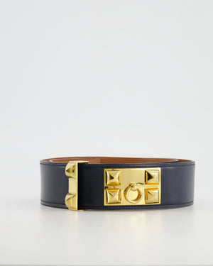 Hermes Navy Collier de Chien Leather Belt with Gold Hardware Size 72 RRP £3,290