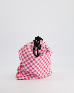 Miu Miu Nylon Draw String Bag in White &amp; Pink Checkered Print with Miu MIu Club Badge Detail