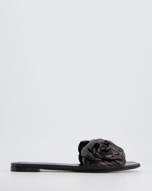 Valentino Black Floral Appliqué Flat Sandals Size EU 38.5 £720