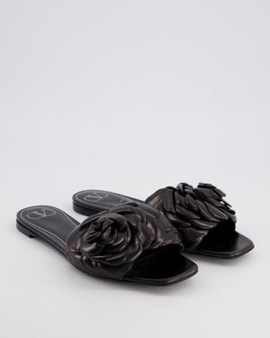 Valentino Black Floral Appliqué Flat Sandals Size EU 38.5 £720