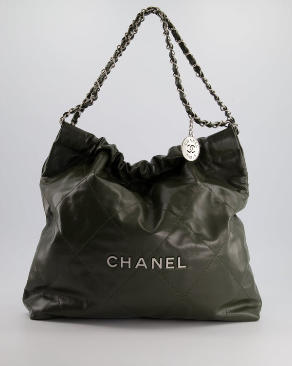 *FIRE PRICE* Chanel 22 Small Hobo Bag in Khaki Green Shiny Calfskin with Brushed Silver Hardware RRP £5100