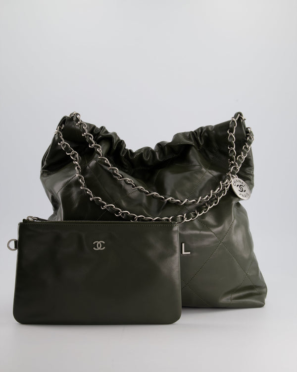 *FIRE PRICE* Chanel 22 Small Hobo Bag in Khaki Green Shiny Calfskin with Brushed Silver Hardware RRP £5100