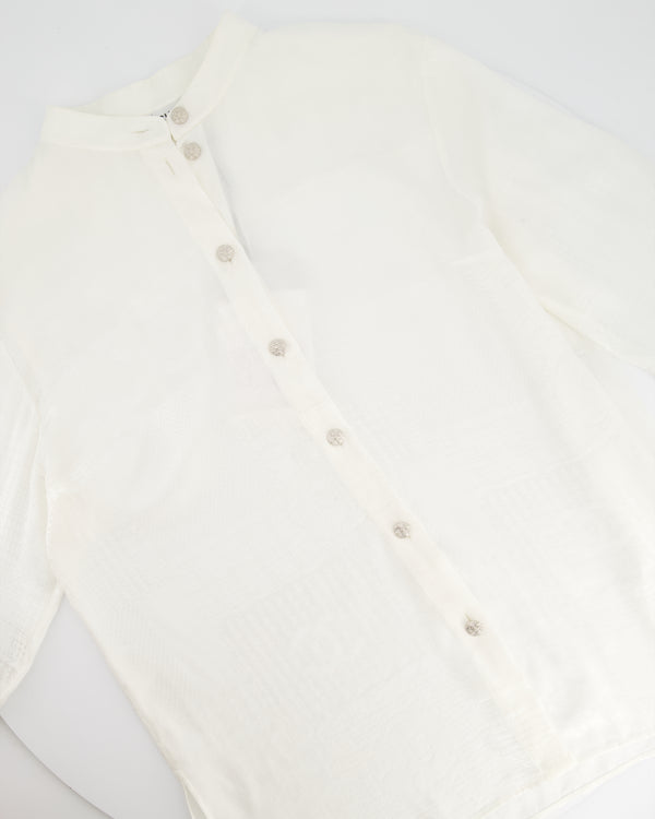 Chanel 22K White Silk Shirt with CC Logo Prints and CC Logo Buttons FR 36 (UK 8)