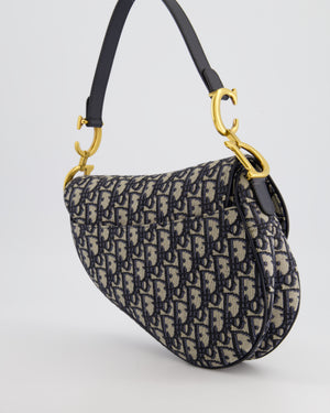 Christian Dior Blue Dior Oblique Jacquard Saddle Bag with Gold Hardware RRP £3,450