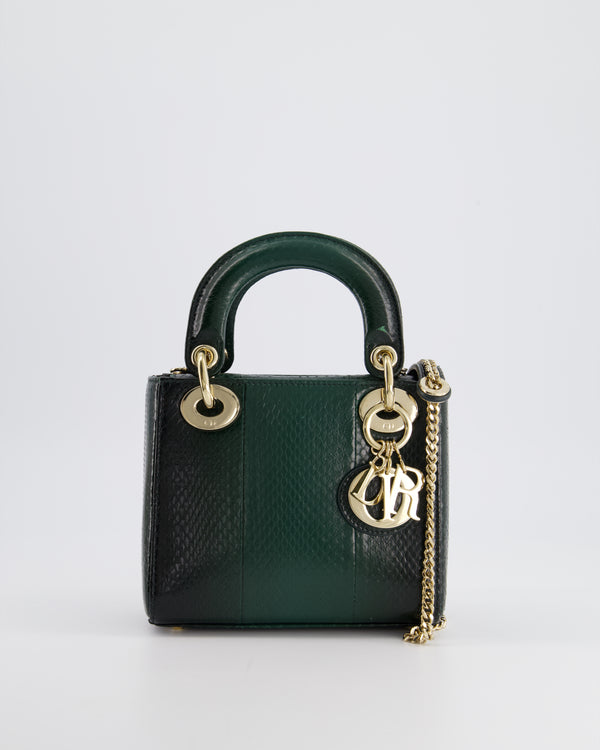 *HOT* Christian Dior Emerald Green Mini Lady Dior Bag In Python with Champagne Gold Hardware