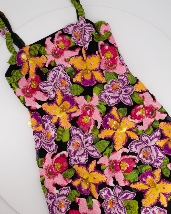Carolina Herrera Multicolour Floral Embellished Mini Dress with Sequins Detail RRP £3,800 Size 0 (UK 4)